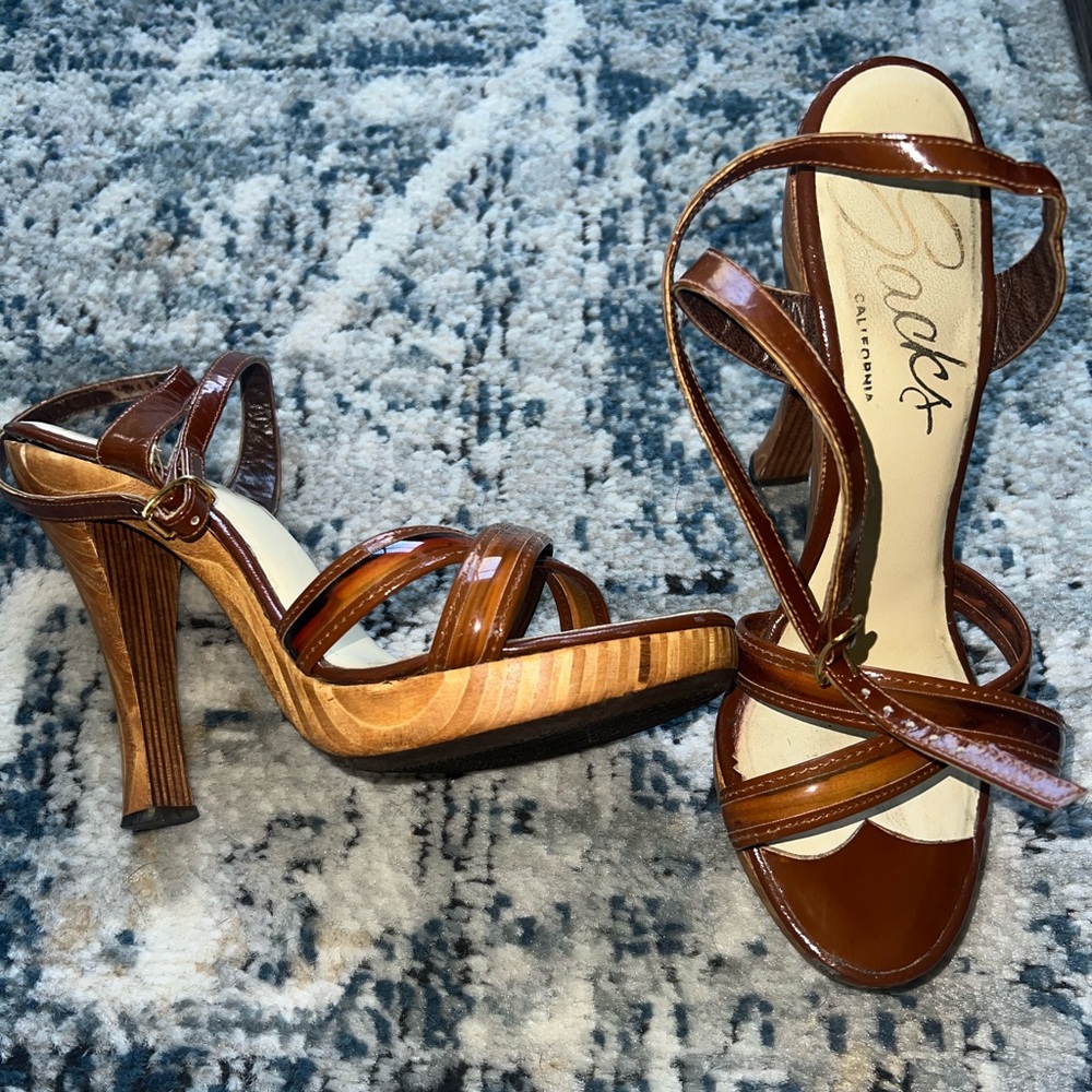 Vintage wooden strappy heels